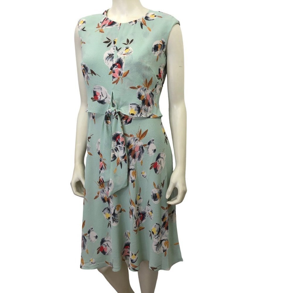 LAUREN RALPH LAUREN Floral Self Tie Front Waist Cap Sleeve A-Line Dress SZ 8P